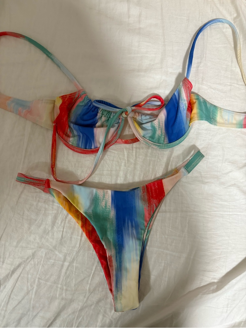 SHEIN Multicolor Watercolor Bikini Top in Blue, Pink, Green